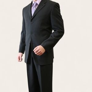 Vintage J. Ferrar 3‑Button Pure Wool Suit – Classic Black Suit